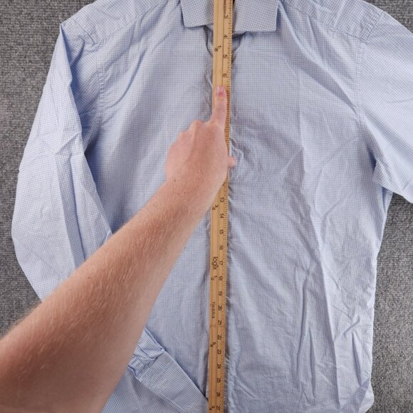 Ermenegildo Zegna 15.5 Cotton Tailored Blue French Cuff Check Men Shirt Spread - Picture 7 of 16